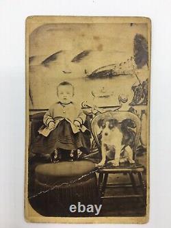 ALLENTOWN PA c1864 Civil War Era WIREHAIRED TERRIER withCHILD CDV withFREE SHIPPING