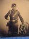 Antique 1860's Original Civil War Soldier Tintype Photo Double Armed With Flag