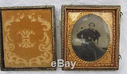 Antique CIVIL War Tin Type Of Vermont Soldier & Hand Painted Photograph