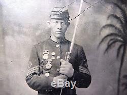 ANTIQUE TINTYPE PHOTO of CIVIL WAR Union 1st Sergeant with Rifle & 5 MEDALS