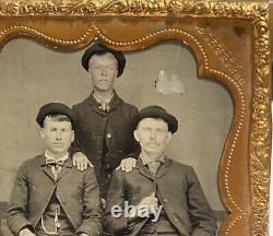 ANTIQUE nice vintage photograph TIN TYPES Civil War Era Brass Frame 3 Gentlemen
