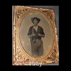 Amazing Armed Civil War Soldier Holding Knife! 1/6 Tintype Photo Neff's Patent