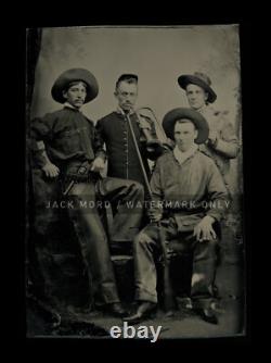 Amazing Cowboy & Soldier Antique Tintype Photo 1800s Rare Post Civil War Army