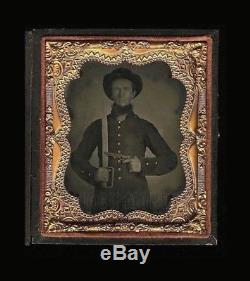 Ambrotype 2x Armed Confederate Civil War Soldier Photo Bowie Knife & Gun