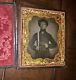 Ambrotype Photo Armed Confederate Civil War Soldier Bowie Knife Tinted Gun 1860s