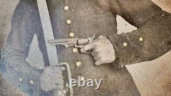Ambrotype Photo Armed Confederate Civil War Soldier Bowie Knife Tinted Gun 1860s