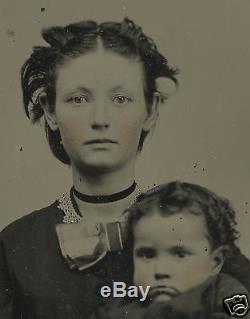 American CIVIL War Era Lost Father Pregnant Mom Freckles Half Plt+ Tintype Photo