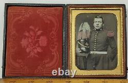 Antebellum Pre Civil War Soldier Plumed Shako 1/4 Plate Cased Daguerreotype VG