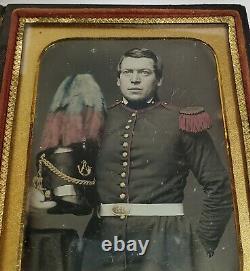 Antebellum Pre Civil War Soldier Plumed Shako 1/4 Plate Cased Daguerreotype VG