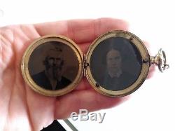 Antique 1800s Civil War Era 10K Gold Mourning Locket Pendant Husband Wife Photos
