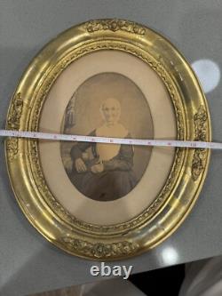 Antique 1800s Civil War era Magnificent Oval Portrait Picture Frame 1863 Woman