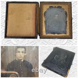 Antique 1850s Ambrotype Union Case Civil War Era 1/6 Plate Not Daguerreotype