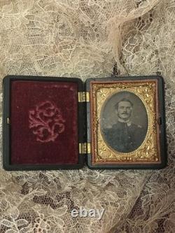 Antique 1860s Ambrotype Photograph of IDENTIFIED civil War Soldier With Hair