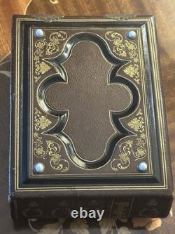 Antique 1860s Civil War Tooled Leather Photo Album Gold Leaf Brass Clasps