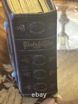 Antique 1860s Civil War Tooled Leather Photo Album Gold Leaf Brass Clasps