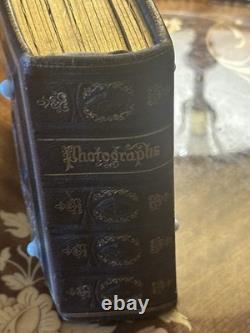Antique 1860s Civil War Tooled Leather Photo Album Gold Leaf Brass Clasps