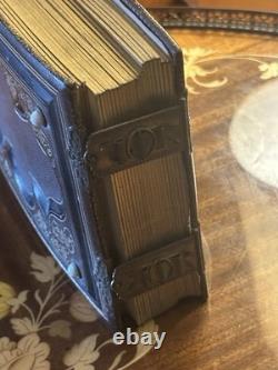 Antique 1860s Civil War Tooled Leather Photo Album Gold Leaf Brass Clasps
