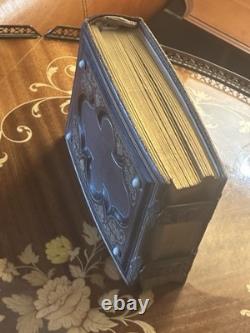 Antique 1860s Civil War Tooled Leather Photo Album Gold Leaf Brass Clasps