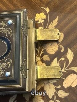 Antique 1860s Civil War Tooled Leather Photo Album Gold Leaf Brass Clasps