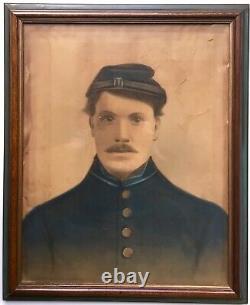 Antique 1860s Civil War Union Soldier Hand Colored Large Pastel Portrait Photo