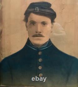 Antique 1860s Civil War Union Soldier Hand Colored Large Pastel Portrait Photo