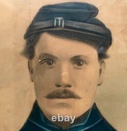 Antique 1860s Civil War Union Soldier Hand Colored Large Pastel Portrait Photo