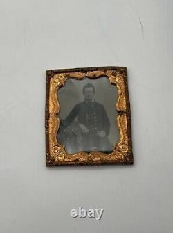 Antique 1860s Original CIVIL War Handsome Soldier Tin Type Photo In Frame