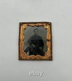 Antique 1860s Original CIVIL War Handsome Soldier Tin Type Photo In Frame