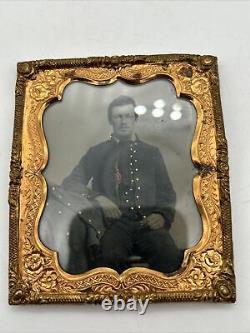 Antique 1860s Original CIVIL War Handsome Soldier Tin Type Photo In Frame