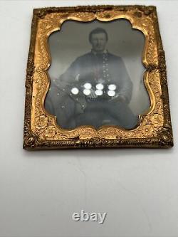 Antique 1860s Original CIVIL War Handsome Soldier Tin Type Photo In Frame