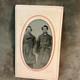 Antique 1860s Civil War Era Photograph Tin Type With Paper Frame Two Men In Coat