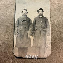 Antique 1860s civil war era photograph tin type with paper frame two men in coat
