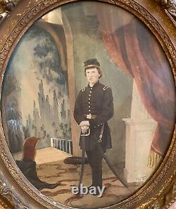 Antique 1863 Burlington, VT 20TH Maine Inf Civil War Soldier Painted Portrait