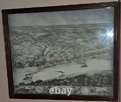 Antique 1869 Post Civil War Bird's Eye View Of Lexington, MO. Lafayette. Framed