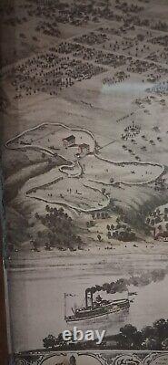 Antique 1869 Post Civil War Bird's Eye View Of Lexington, MO. Lafayette. Framed