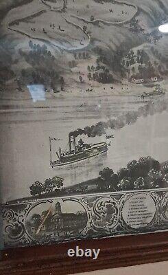Antique 1869 Post Civil War Bird's Eye View Of Lexington, MO. Lafayette. Framed