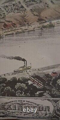 Antique 1869 Post Civil War Bird's Eye View Of Lexington, MO. Lafayette. Framed