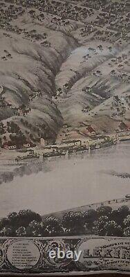 Antique 1869 Post Civil War Bird's Eye View Of Lexington, MO. Lafayette. Framed