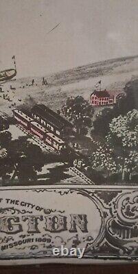 Antique 1869 Post Civil War Bird's Eye View Of Lexington, MO. Lafayette. Framed