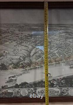 Antique 1869 Post Civil War Bird's Eye View Of Lexington, MO. Lafayette. Framed