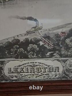 Antique 1869 Post Civil War Bird's Eye View Of Lexington, MO. Lafayette. Framed