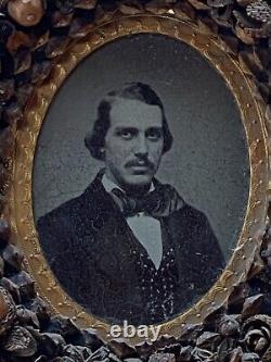 Antique 19thC Rare Folk Art Acorn Frame Civil War or Earlier Daguerreotype Photo