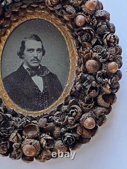 Antique 19thC Rare Folk Art Acorn Frame Civil War or Earlier Daguerreotype Photo