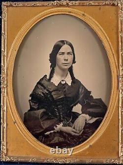 Antique 1/4 Quarter Plate Ambrotype Photo Pretty Young Woman Civil War Era Lady