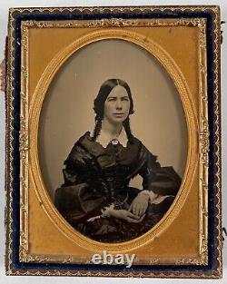 Antique 1/4 Quarter Plate Ambrotype Photo Pretty Young Woman Civil War Era Lady