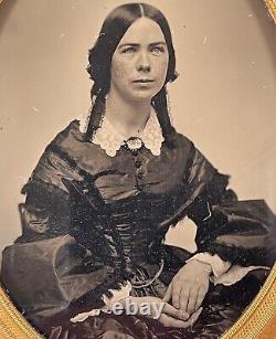 Antique 1/4 Quarter Plate Ambrotype Photo Pretty Young Woman Civil War Era Lady