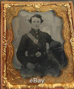 Antique 1/6plt Ambrotype Photograph Civil War Solider, Forage Hat NR