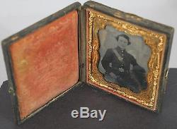 Antique 1/6plt Ambrotype Photograph Civil War Solider, Forage Hat NR