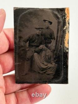 Antique 1/6th Plate Tintype Photo Spanish American Civil War Soldiers PAIR