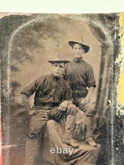 Antique 1/6th Plate Tintype Photo Spanish American Civil War Soldiers PAIR